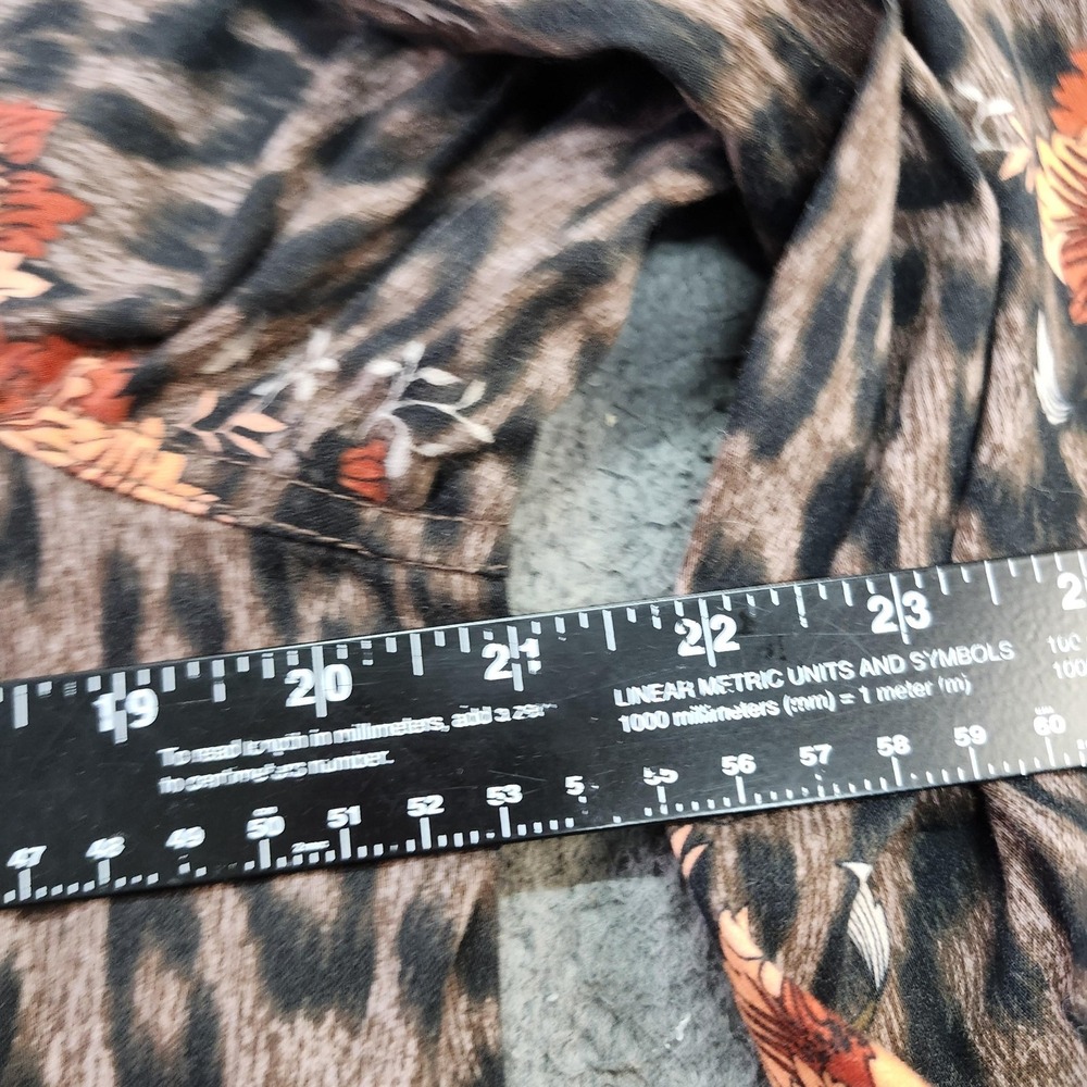 Democracy Jacket Womens Large Brown Leopard Floral Full Zip Drawstring Pockets - Picture 3 of 6